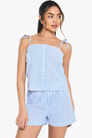 Boohoo Womens Seersucker Stripe Button Cami & Short Pyjama Set - - 6