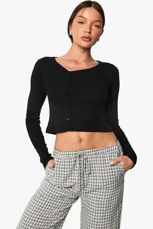 Boohoo Womens Rib Asymetric Neckline Long Sleeve Top - - 6