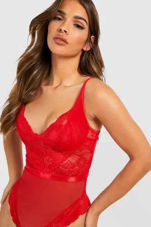 Boohoo Womens Lace And Mesh Bodysuit - - L