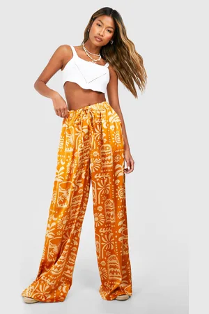 Boohoo Womens Satin Printed Wide Leg Trouser - - 6