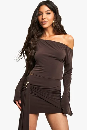 Boohoo Womens Slinky Off The Shoulder Slouchy Long Sleeve Top - - 6