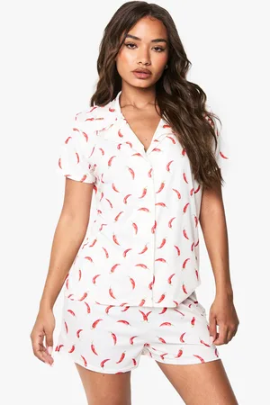 Boohoo Womens Chilli Print Short Sleeve Shirt & Shorts Pyjama Set - - 6