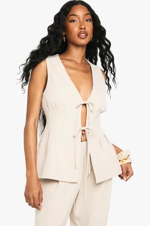 Boohoo Womens Woven Tie Front Pleated Waistcoat - - 8