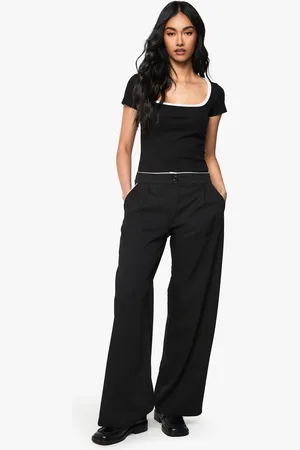 Boohoo Womens Contrast Piping Straight Leg Trouser - - 8