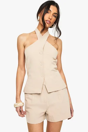 Boohoo Womens Linen Cross Halterneck Waistcoat - - 6