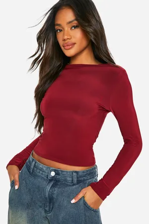 Boohoo Womens Slinky Shoulder Pad Long Sleeve Top - - 16