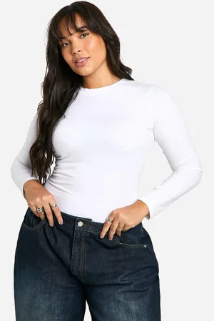 Boohoo Womens Plus Cotton Long Sleeve Crew Neck Bodysuit - - 16