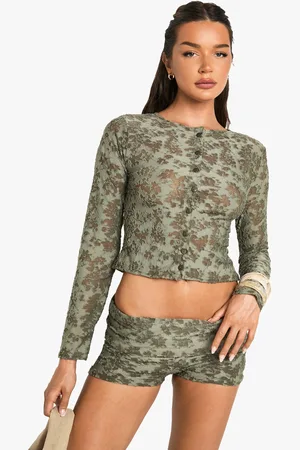 Boohoo Womens Floral Jacquard Button Through Long Sleeve Top - - 6