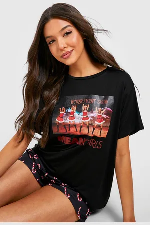 Boohoo Womens Mean Girls Christmas Graphic Pyjama T-Shirt & Short Set - - 8
