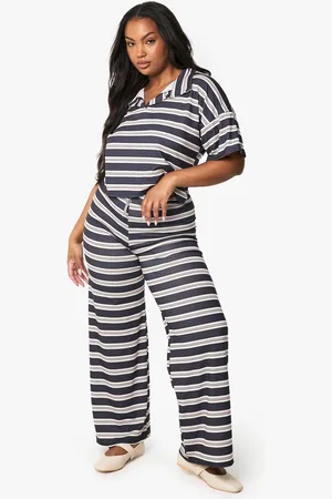 Boohoo Womens Plus Stripe Wide Leg Trousers - - 16