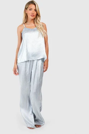 Boohoo Womens Contrast Stripe Satin Cami & Trouser Pyjama Set - - 12