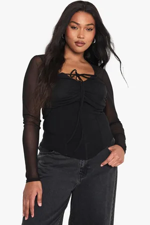 Boohoo Womens Plus Bengaline Mesh Sleeve Corset Top - - 16