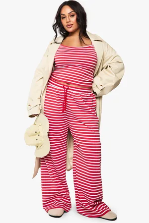 Boohoo Womens Plus Stripped Wide Leg Trousers - - 16