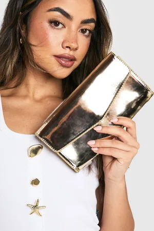 Boohoo Womens Metallic Fold Over Clutch Bag - - One Size