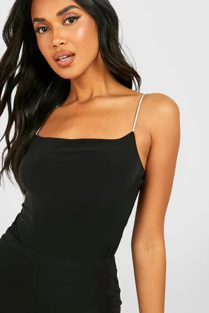 Boohoo Womens Slinky Diamante Square Neck Strappy Bodysuit - - 14