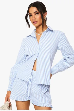 Boohoo Womens Petite Seersucker Stripe Beach Shirt - - 6