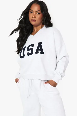 Boohoo Womens Plus Usa V Neck Oversized Sweatshirt - - 16