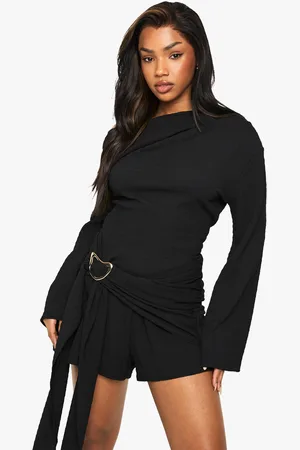 Boohoo Womens Textured Asymmetric Playsuit - - 8
