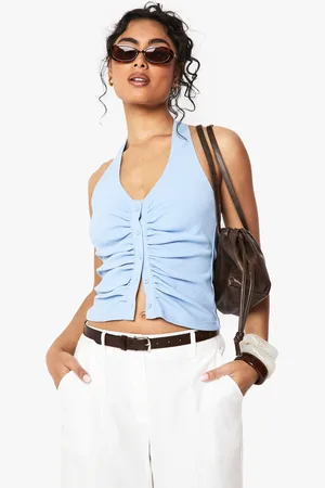 Boohoo Womens Rib Button Through Halterneck Top - - 6
