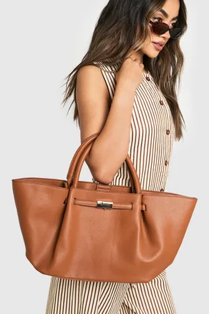 Boohoo Womens Clasp Detail Textured Pu Tote Bag - - One Size