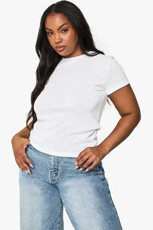 Boohoo Womens Plus Pointelle Short Sleeve Fitted Top - - 16