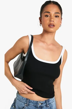 Boohoo Womens Rib Contrast Binding Strappy Vest Top - - 6