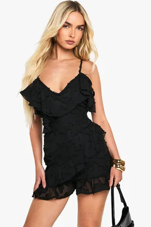 Boohoo Womens Floral Burnout Ruffle Playsuit - - 8