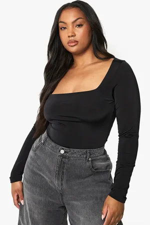 Boohoo Womens Plus Double Layer Slinky Square Neck Bodysuit - - 16