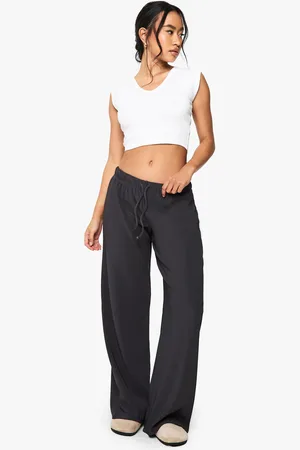 Boohoo Womens Rib Drawstring Waist Wide Leg Trouser - - 6
