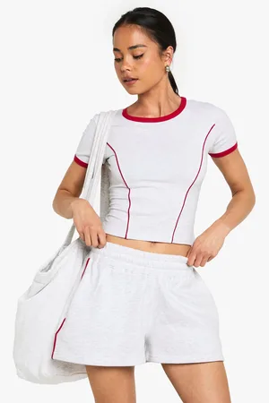 Boohoo Womens Piping Detail T-Shirt And Short Tracksuit - - S