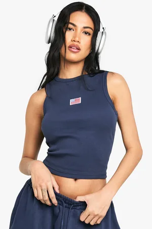 Boohoo Womens Usa Flag Embroidered Rib Vest Top - - 6