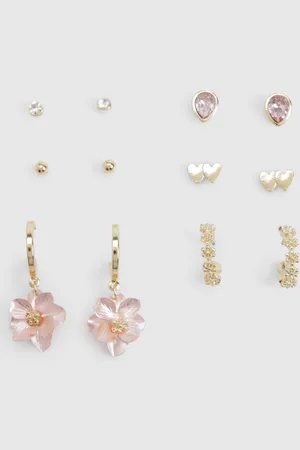 Boohoo Womens Flower And Heart Detail Earring 6 Pack - - One Size