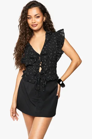 Boohoo Womens Ruffle Floral Print Tie Front Blouse - - S