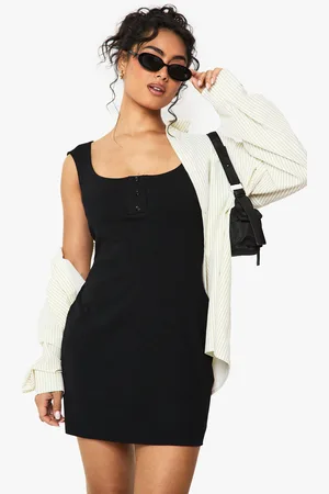 Boohoo Womens Rib Button Front Cap Sleeve Mini Dress - - 8