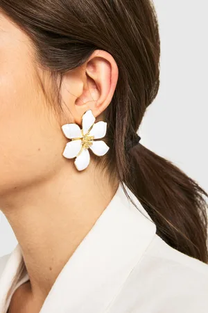 Boohoo Womens Enamel Flower Earrings - - One Size