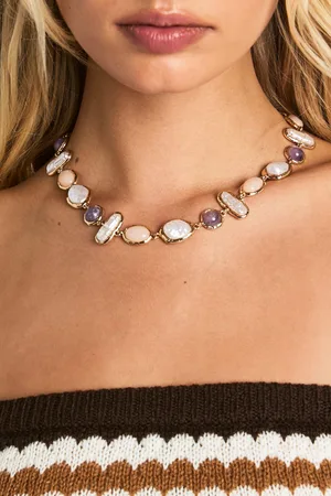 Boohoo Womens Pearlised Stone Detail Statement Necklace - - One Size