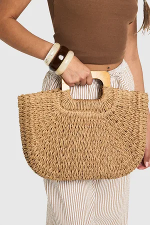 Boohoo Womens Square Handle Raffia Grab Bag - - One Size