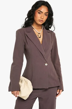 Boohoo Womens Linen Fitted Wrap Front Blazer - - 6