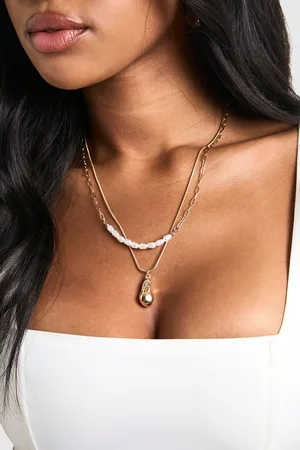 Boohoo Womens Hammered Metal And Pearl Layered Necklace - - One Size
