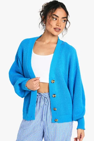 Boohoo Womens Balloon Sleeve Button Through Rib Cardigan - - S