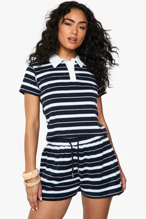 Boohoo Womens Stripe Towelling Rugby Top - - S