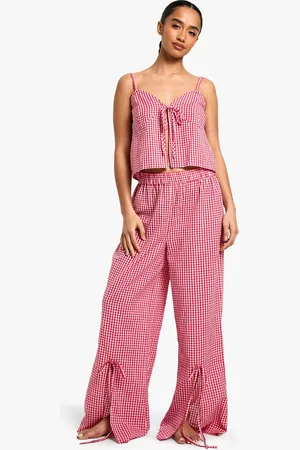 Boohoo Womens Petite Cotton Poplin Gingham Print Cami And Trouser Pyjama Set - - 6