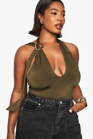 Boohoo Womens Plus Halter Keyhole Ruched Side Top - - 16