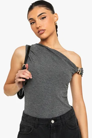 Boohoo Womens Marl Asym Neck Trim Detail Bodysuit - - 6