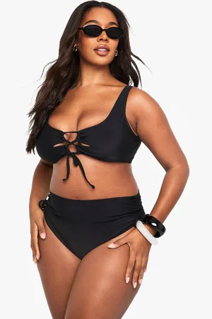 Boohoo Womens Plus Tummy Control Ruched Side High Waist Bikini Bottom - - 16