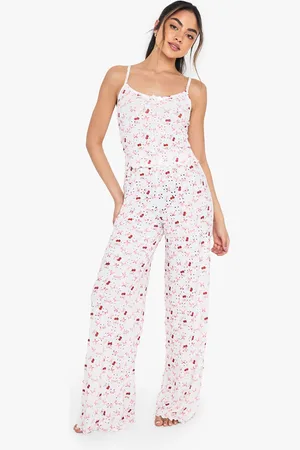 Boohoo Womens Mixed Bow & Cherry Print Cami & Wide Leg Trousers Pyjama Set - - 6
