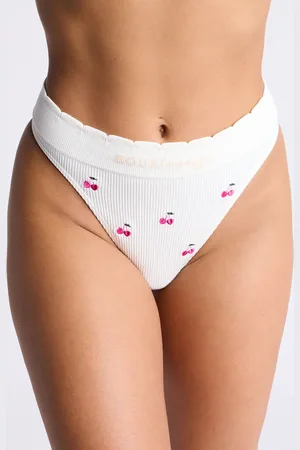 Boux Avenue Ribbed seamless cherry embroidered thong - - S