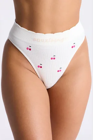 Boux Avenue Ribbed seamless cherry embroidered briefs - - XS