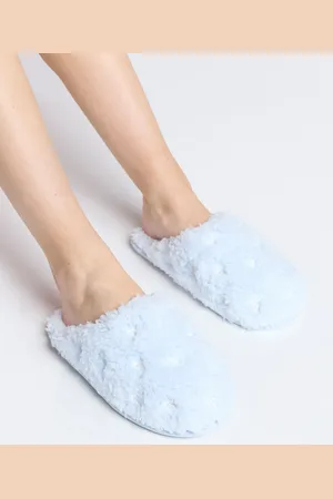 Boux Avenue Teddy fleece bow embroidered mule slippers - - 3-4