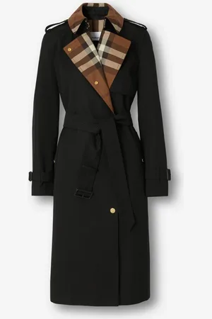 Burberry Long Check Collar Gabardine Trench Coat